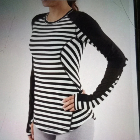 Lululemon Run reflective long sleeve top mint black stripes size 6 women - Picture 2 of 8